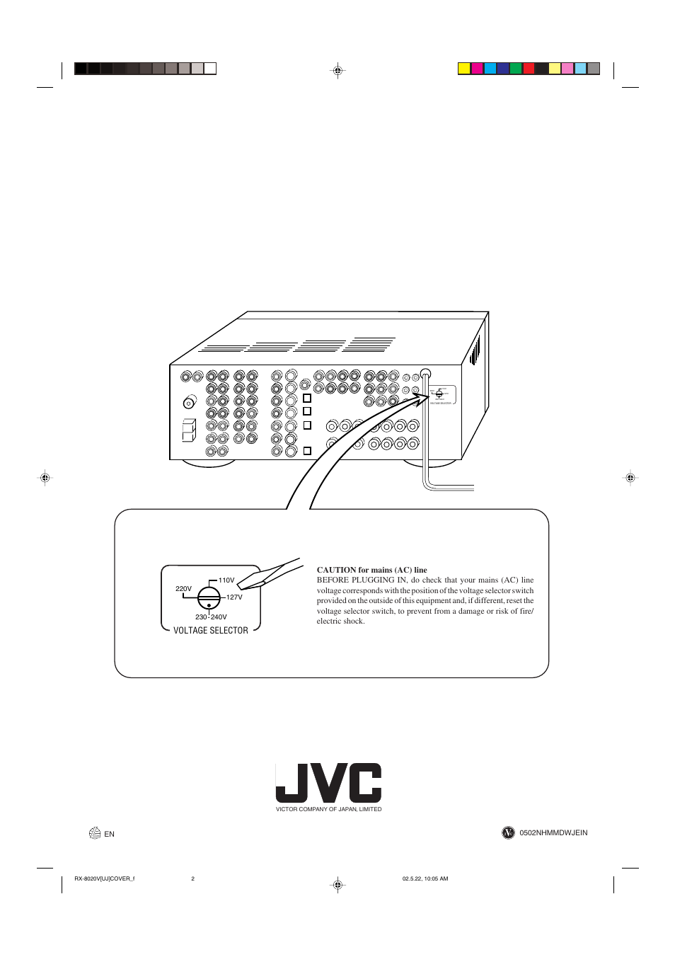 Back cover, Voltage selector | JVC RX-8020VBK User Manual | Page 64 / 64