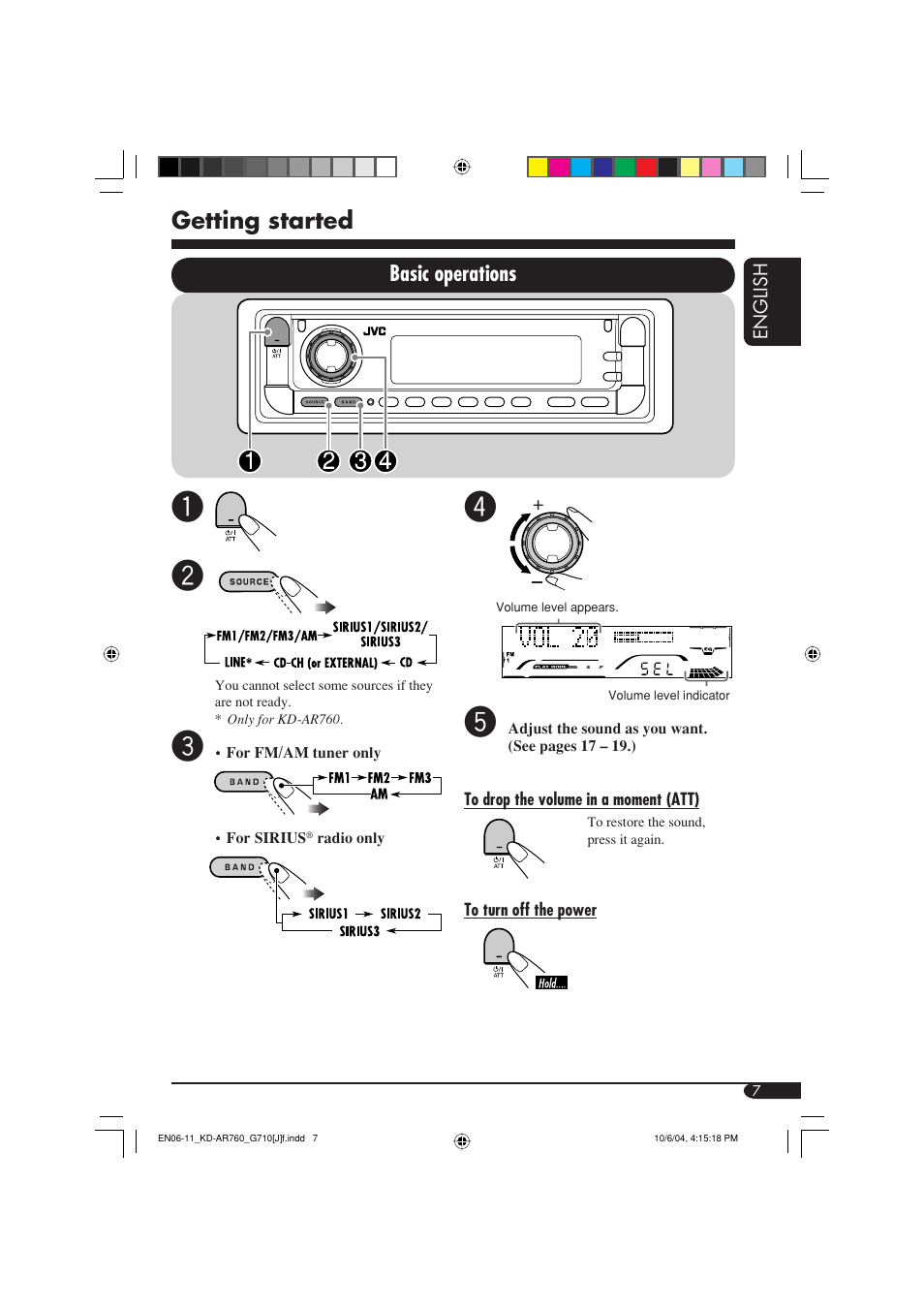 Getting started, Basic operations | JVC KD-G710 User Manual | Page 7 / 40