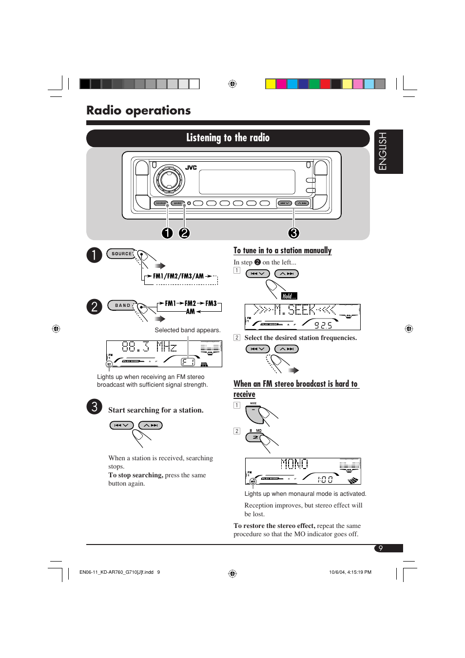 Radio operations, Listening to the radio | JVC KD-G710 User Manual | Page 9 / 40