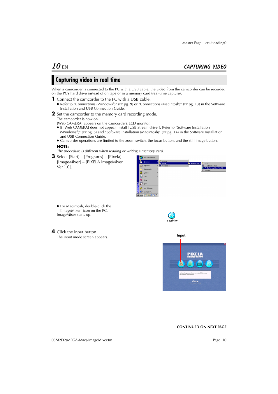 Capturing video, Capturing video in real time | JVC LYT1015 User Manual | Page 10 / 22