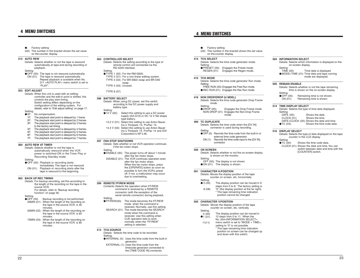 4 menu switches | JVC BR-DV600UA User Manual | Page 13 / 26