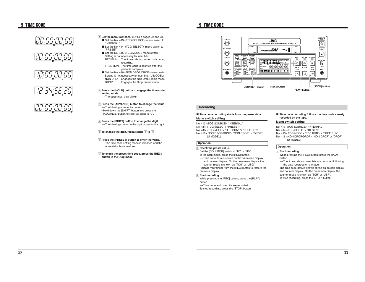 9 time code | JVC BR-DV600UA User Manual | Page 18 / 26