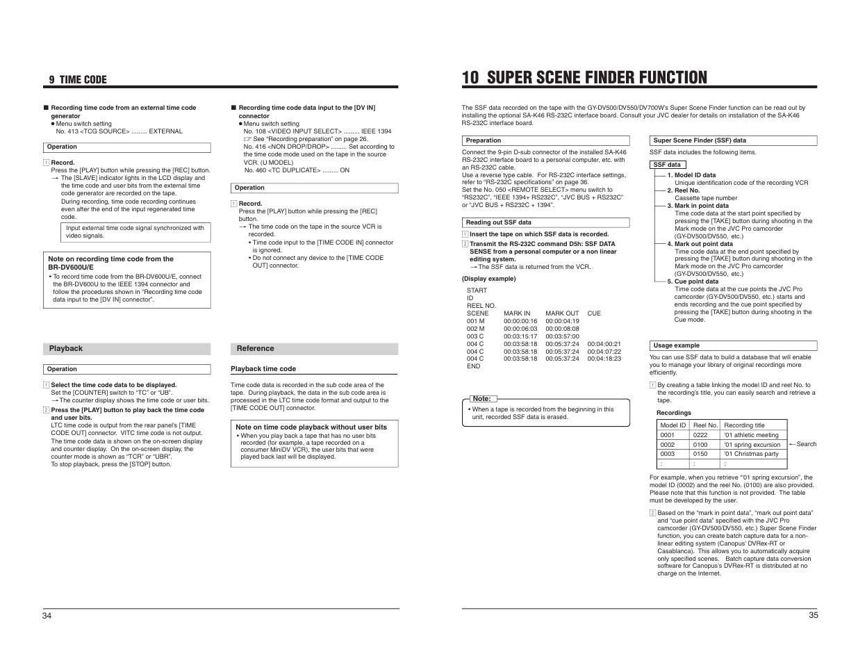10 super scene finder function, 9 time code | JVC BR-DV600UA User Manual | Page 19 / 26