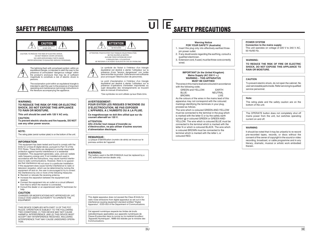 Safety precautions | JVC BR-DV600UA User Manual | Page 3 / 26
