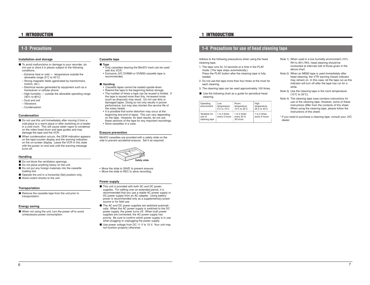 Rec save, 3 precautions 1 introduction, 4 precautions for use of head cleaning tape | 1 introduction | JVC BR-DV600UA User Manual | Page 5 / 26