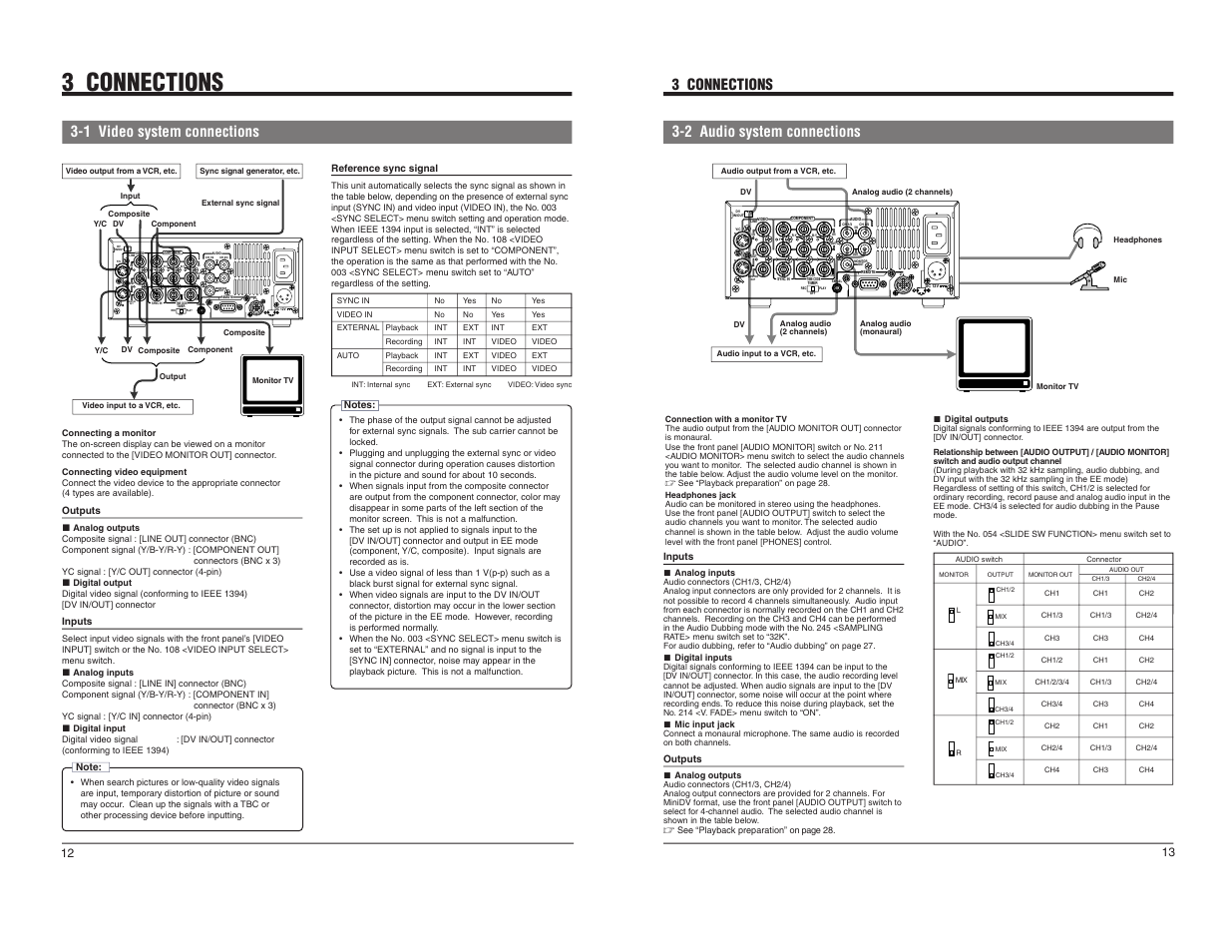 3 connections, Monitor out, 1 video system connections | 2 audio system connections | JVC BR-DV600UA User Manual | Page 8 / 26