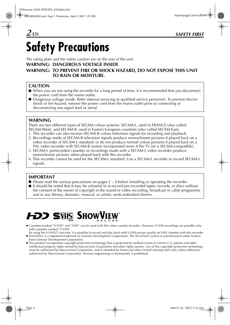 Safety first, Safety precautions, Caution | Warning, Important | JVC ENLPT0736-001B User Manual | Page 2 / 104