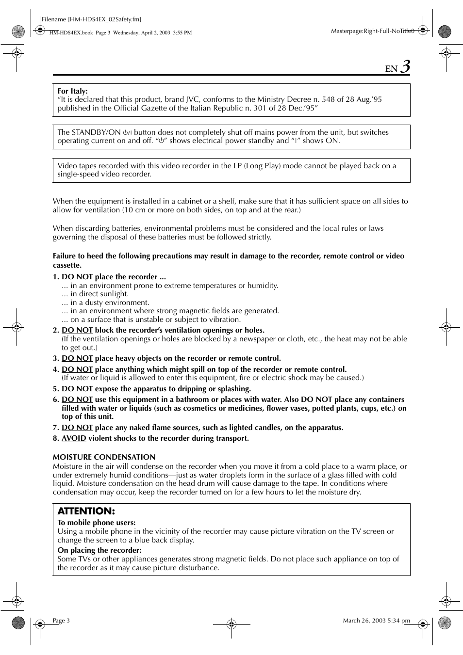 Attention | JVC ENLPT0736-001B User Manual | Page 3 / 104