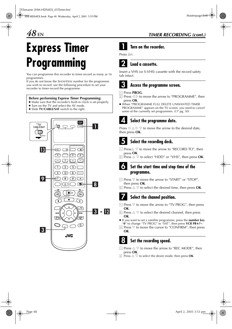 Express timer programming | JVC ENLPT0736-001B User Manual | Page 48 / 104