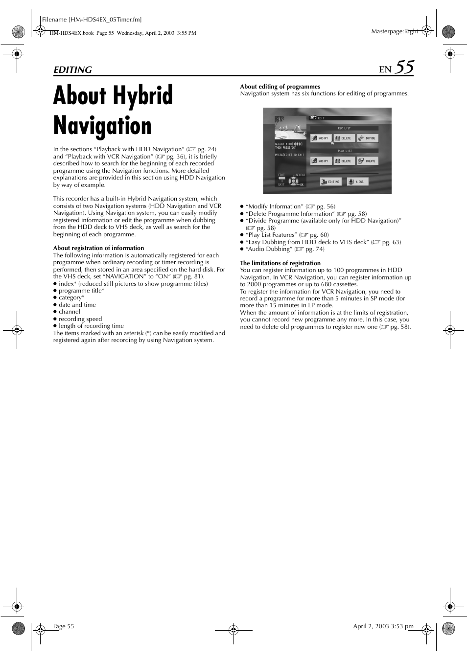 Editing, About hybrid navigation | JVC ENLPT0736-001B User Manual | Page 55 / 104