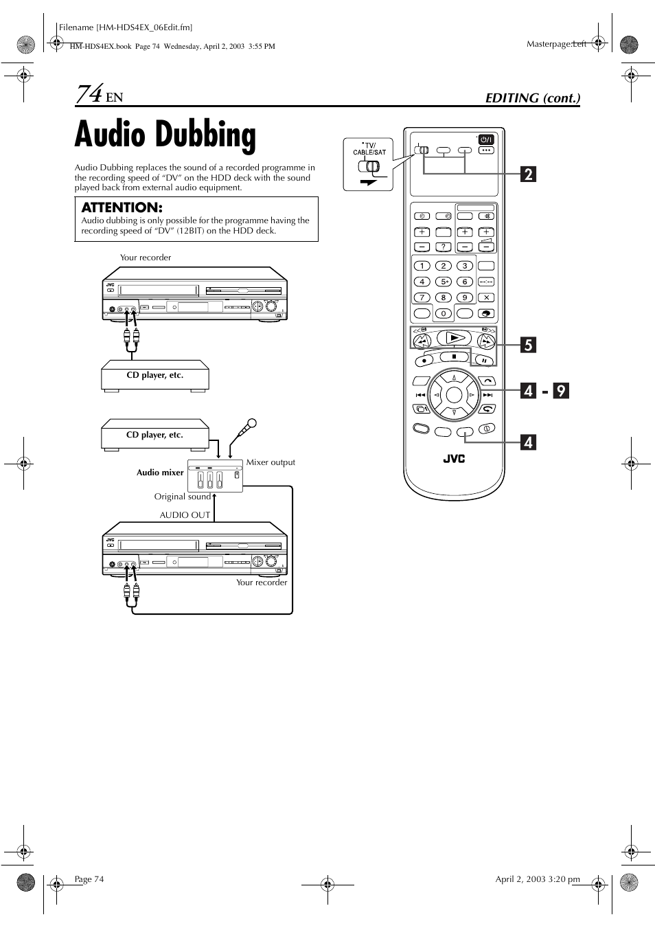 Audio dubbing | JVC ENLPT0736-001B User Manual | Page 74 / 104