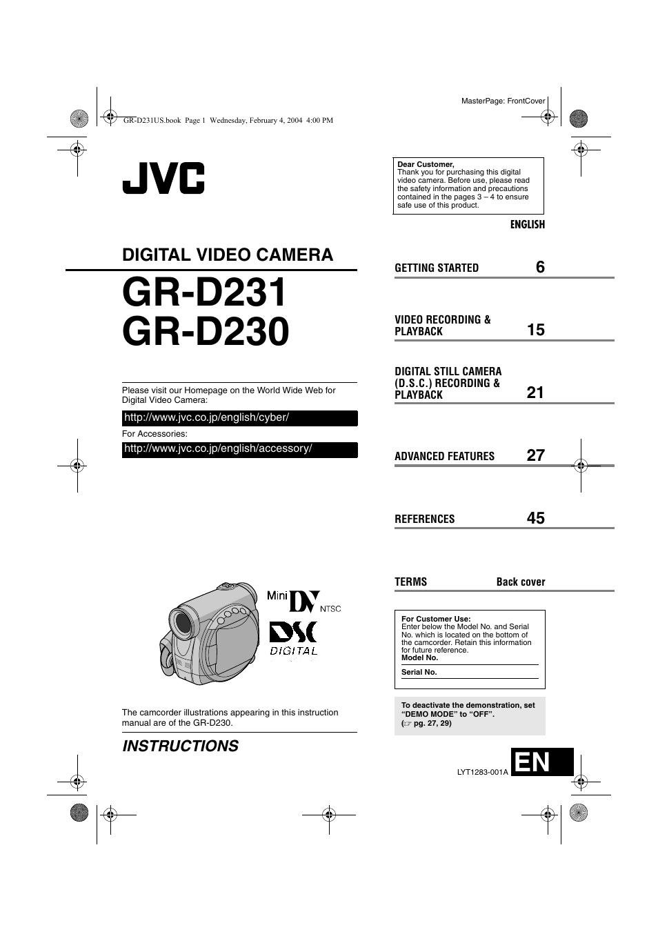 JVC GR-D231  EN User Manual | 52 pages