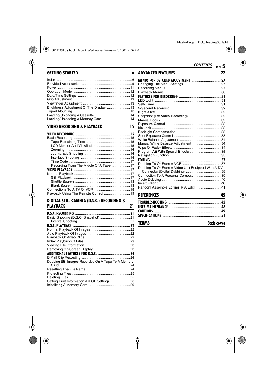 JVC GR-D231  EN User Manual | Page 5 / 52