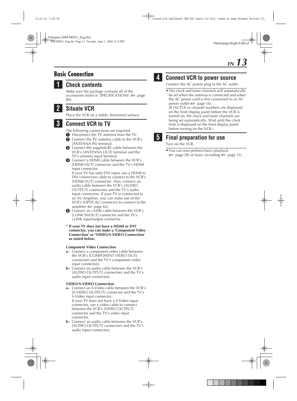 Basic connection | JVC HM-DH5U User Manual | Page 13 / 92