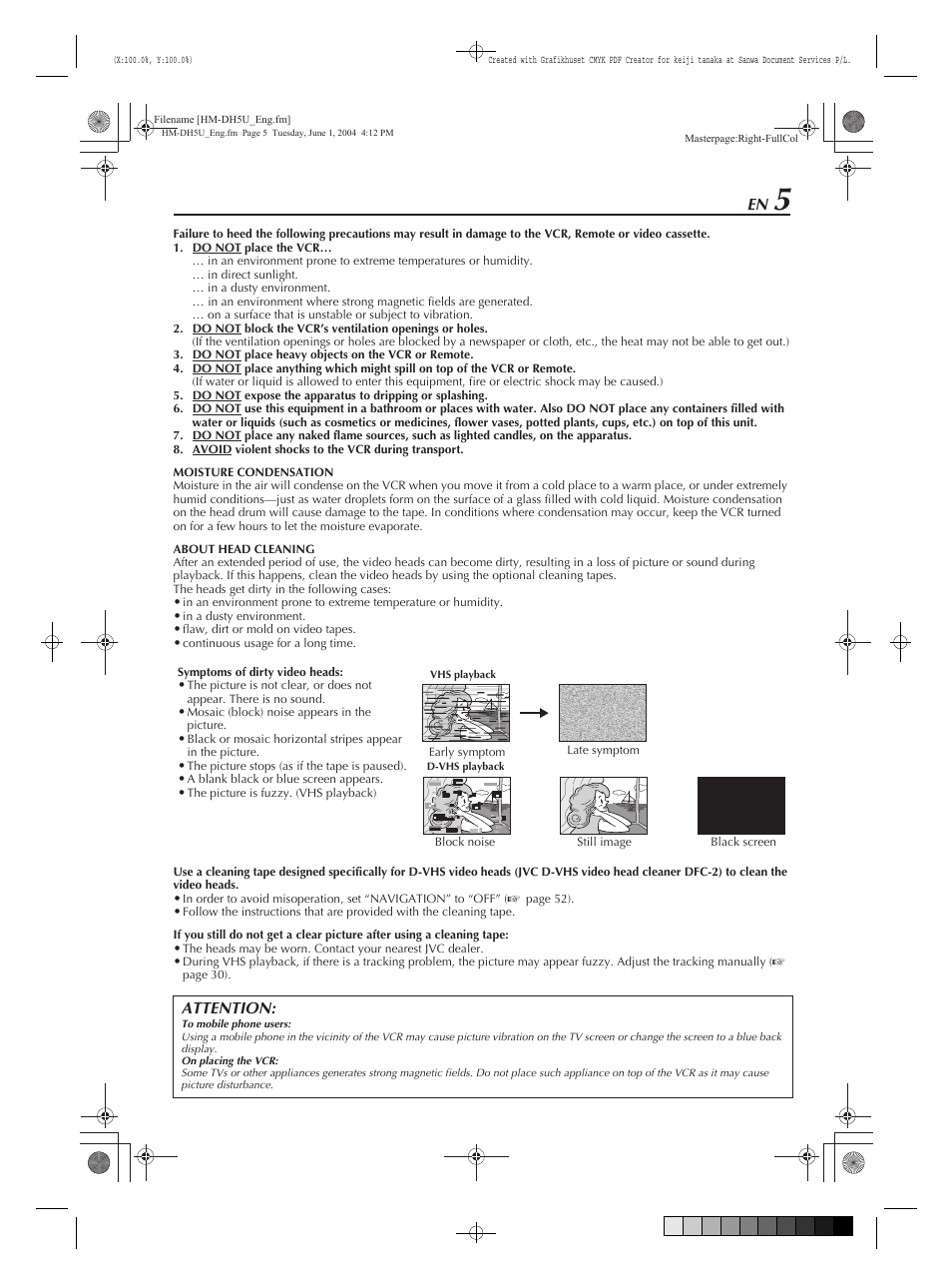 Attention | JVC HM-DH5U User Manual | Page 5 / 92