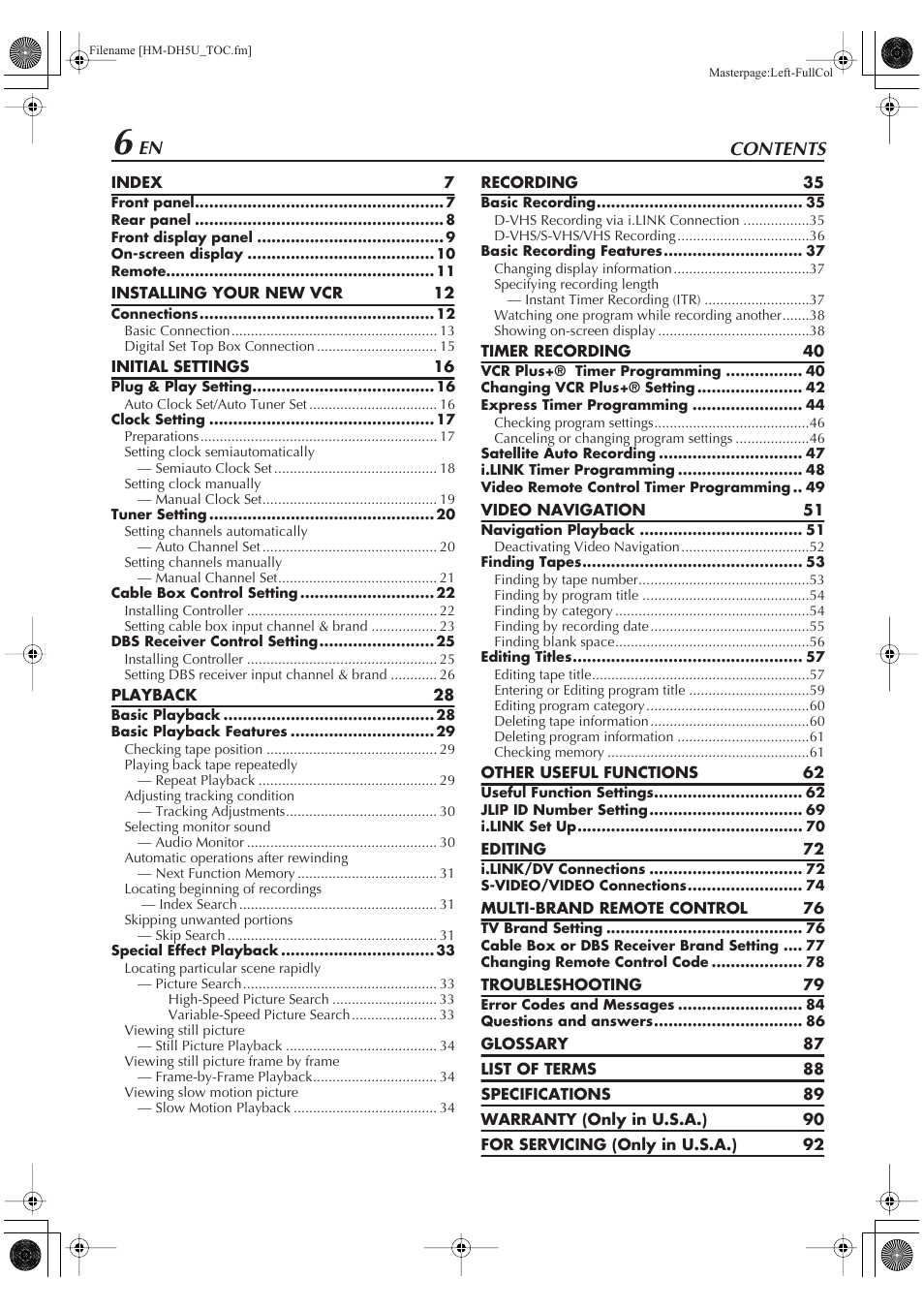 JVC HM-DH5U User Manual | Page 6 / 92