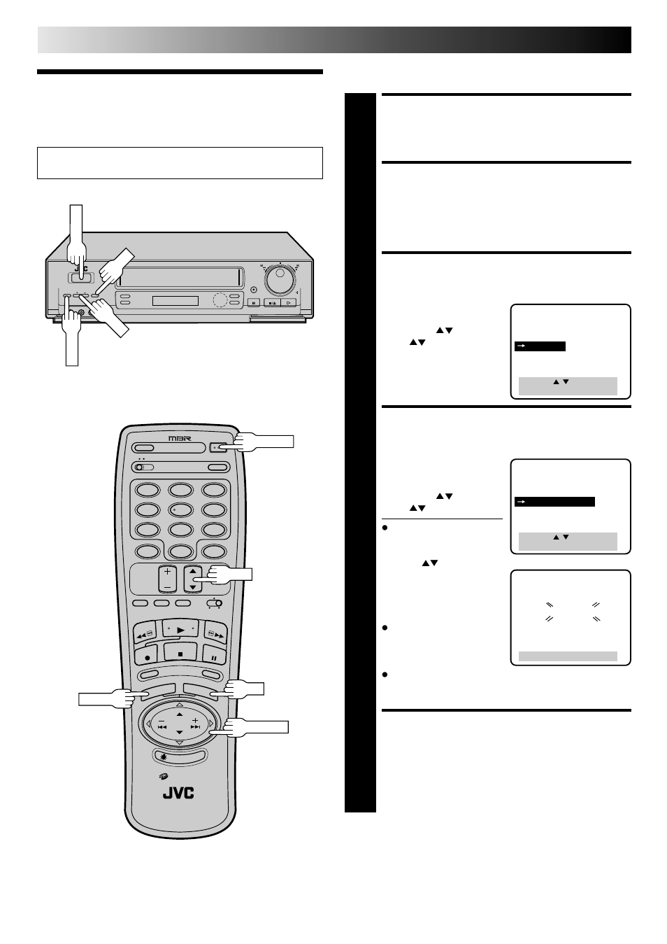 Tuner, Turn on the vcr, Access main menu screen | Access tuner set screen, Perform auto channel set, Return to normal screen, Initial settings (cont.), Set receivable channels | JVC HR-DD840U User Manual | Page 12 / 72
