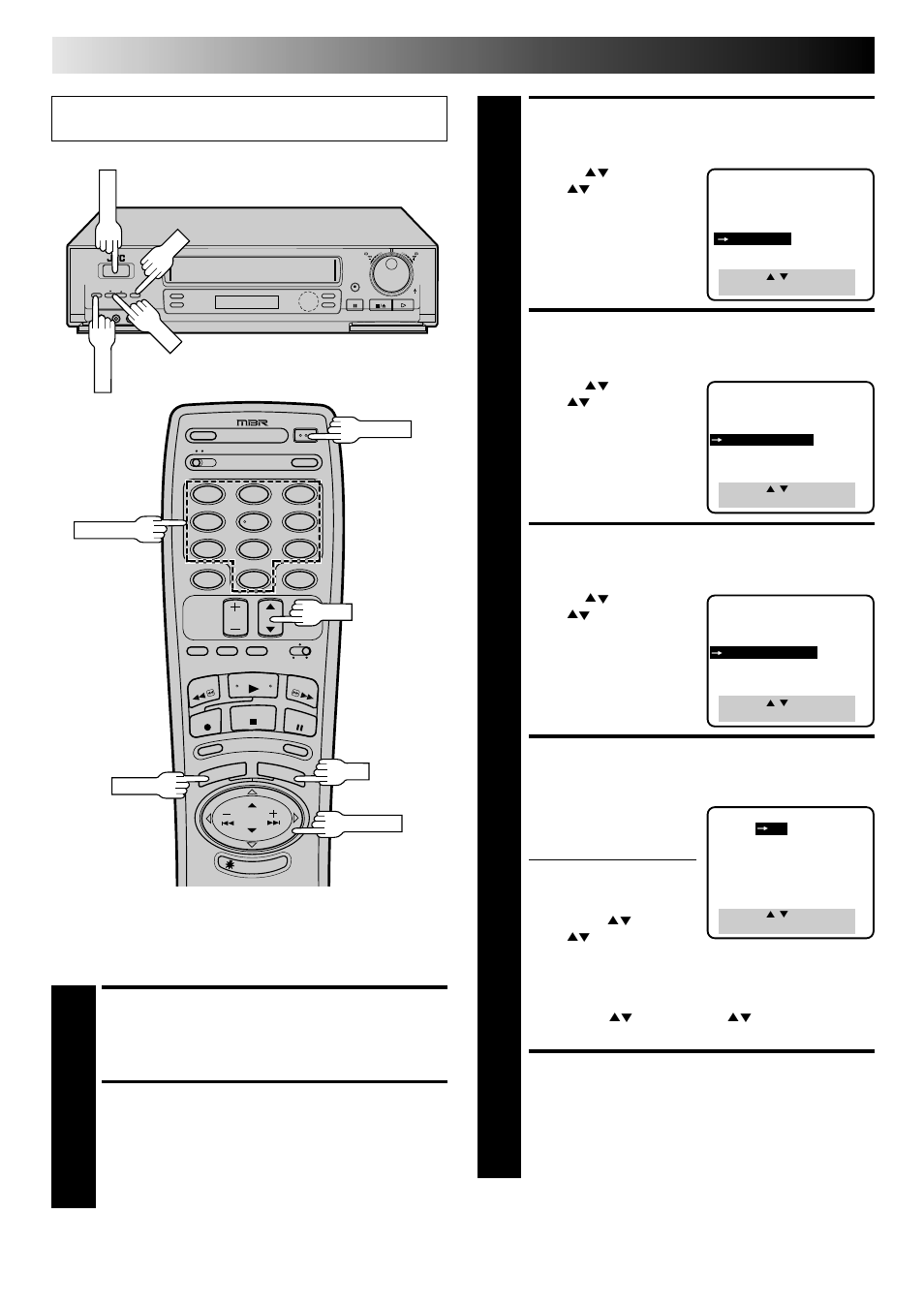 Access custom set screen, Access vcr plus+ set-up screen, Access cable box output screen | Select cable box output channel, Return to vcr plus+ set-up screen, Turn on the vcr, Access main menu screen, Initial settings (cont.), Set cable box output channel | JVC HR-DD840U User Manual | Page 16 / 72