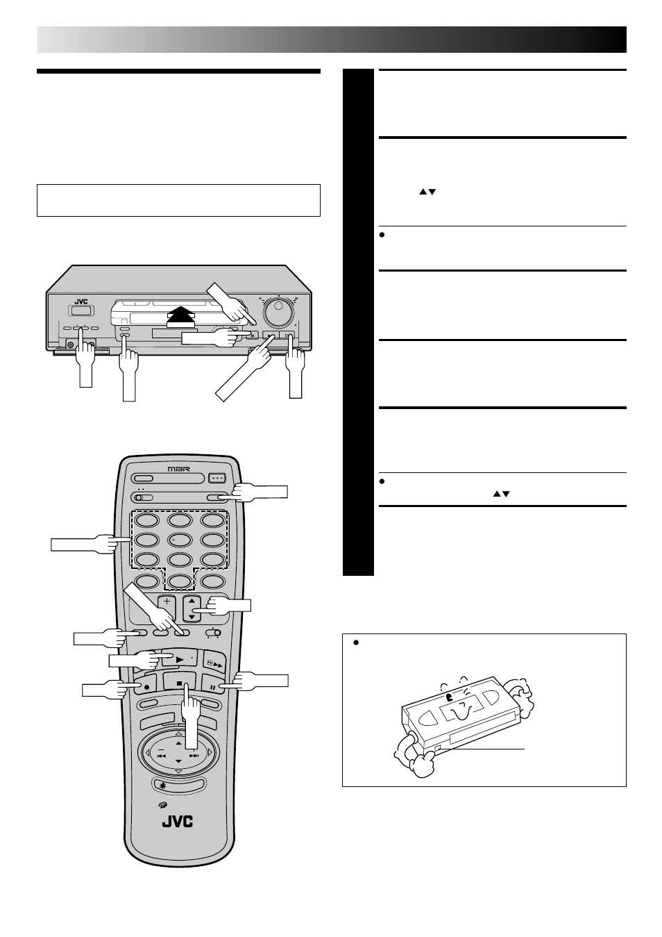 Simple recording, Load a cassette, Select recording channel | Set tape speed, Start recording, Pause/resume recording, Stop recording, Simple playback and recording (cont.) | JVC HR-DD840U User Manual | Page 24 / 72