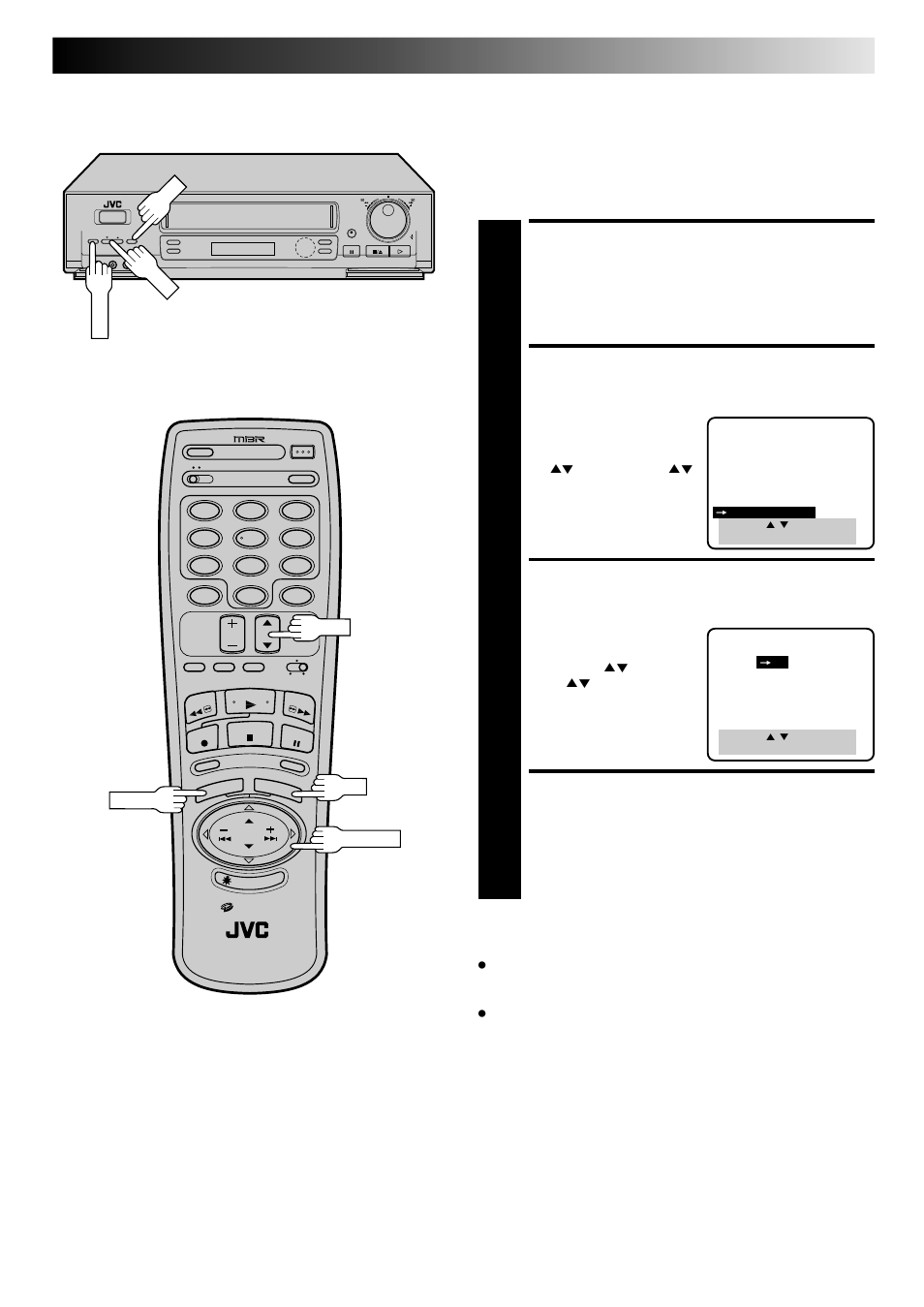 Access main menu screen, Access video stabilizer screen, Activate video stabilizer | Return to normal screen, Video stabilizer | JVC HR-DD840U User Manual | Page 27 / 72