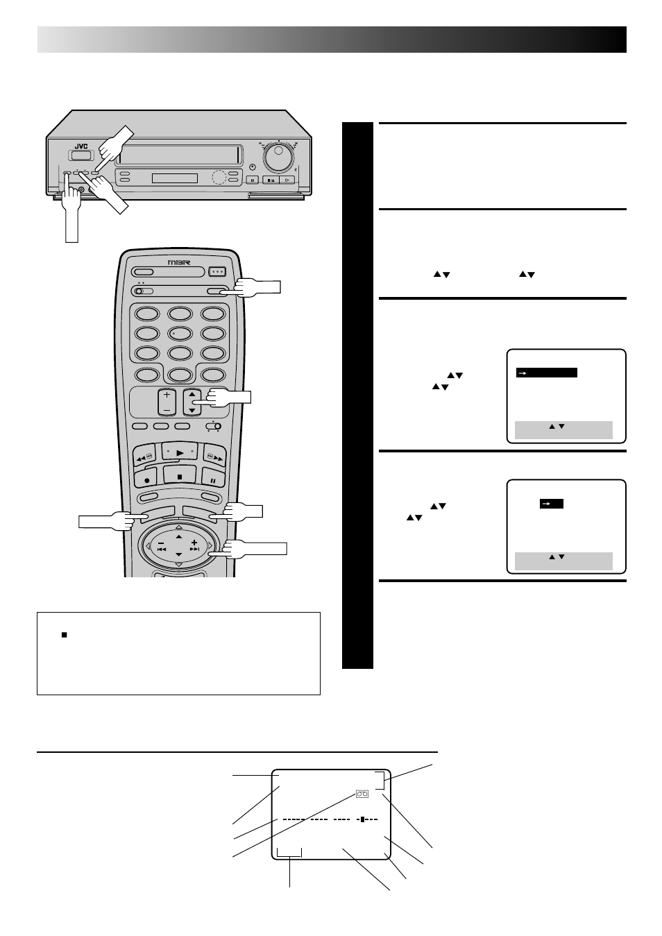 Access main menu screen, Access function set screen, Access superimpose screen | Select mode, Return to normal screen, Playback and recording features (cont.), Superimpose | JVC HR-DD840U User Manual | Page 28 / 72