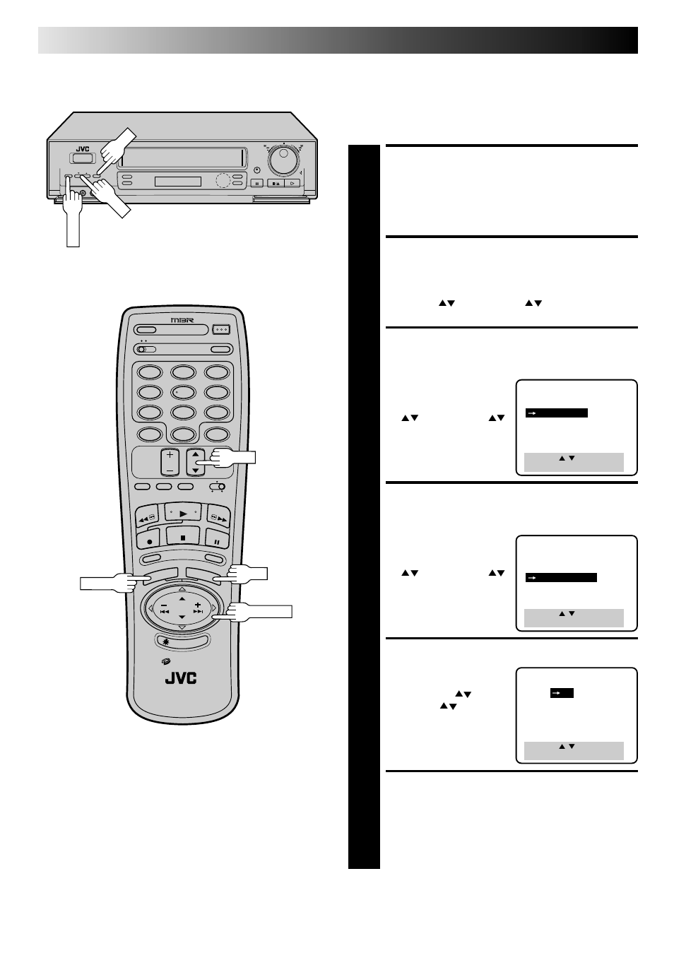 Access main menu screen, Access function set screen, Access audio select screen | Access timescan audio screen, Select mode, Return to normal screen, Playback and recording features (cont.), Timescan audio | JVC HR-DD840U User Manual | Page 38 / 72