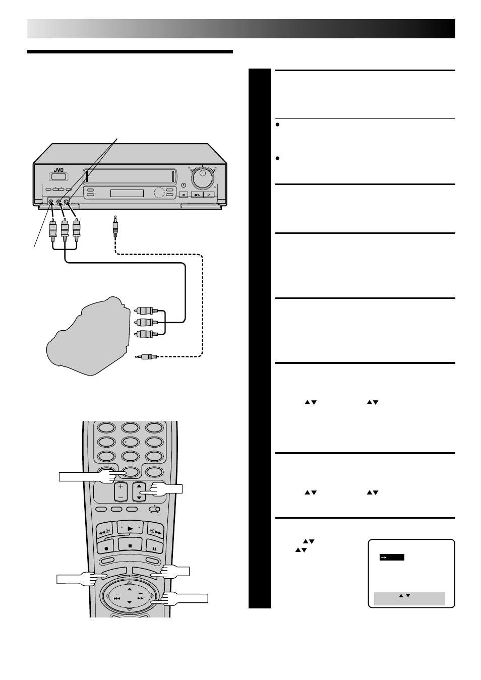 Edit from a camcorder, Make connections, Load a cassette | Set recorder’s input mode, Access main menu screen, Access function set screen, Access special function screen, Select mode, Editing (cont.) | JVC HR-DD840U User Manual | Page 50 / 72