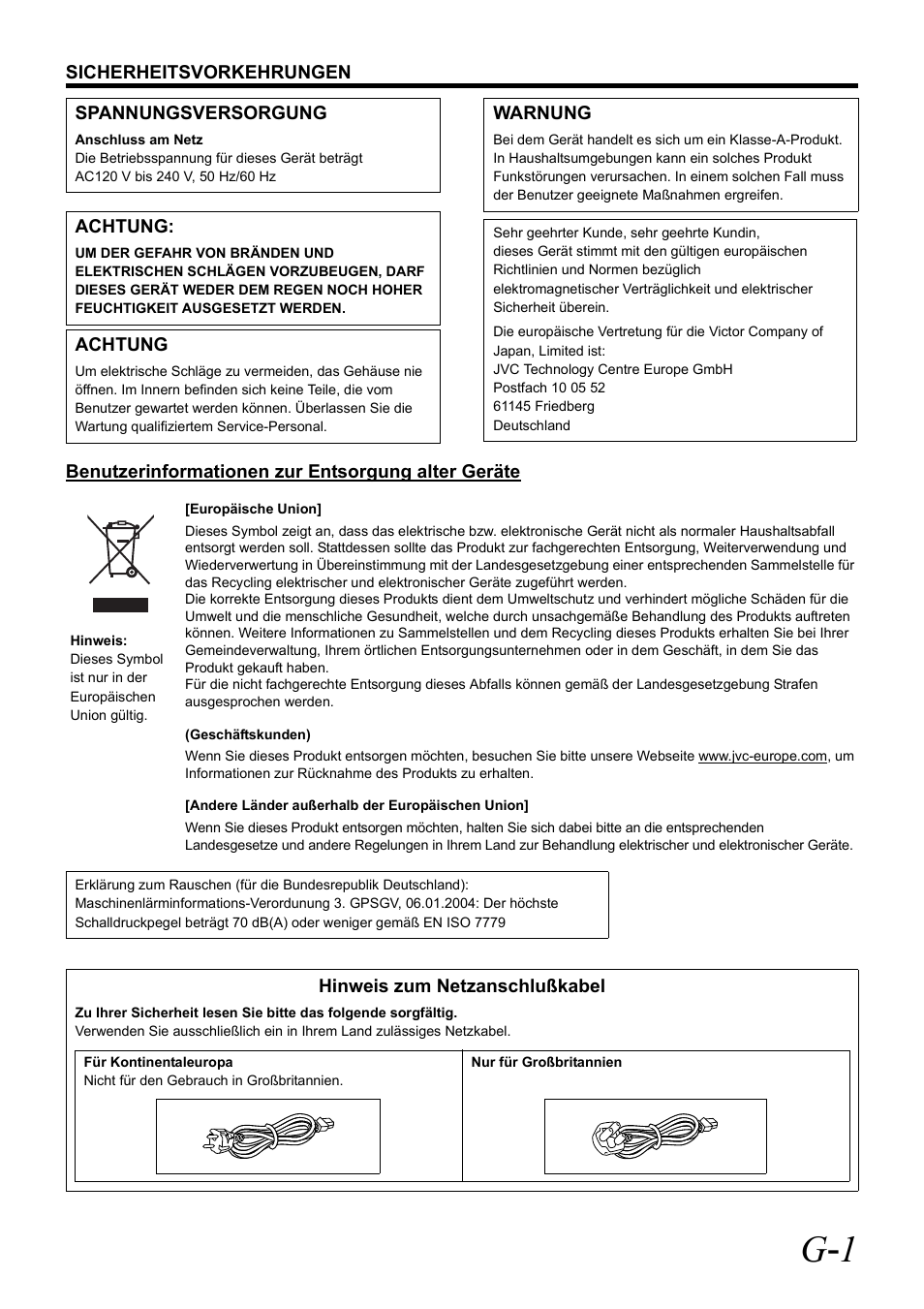 G - 1 | JVC VR-D0U User Manual | Page 11 / 36
