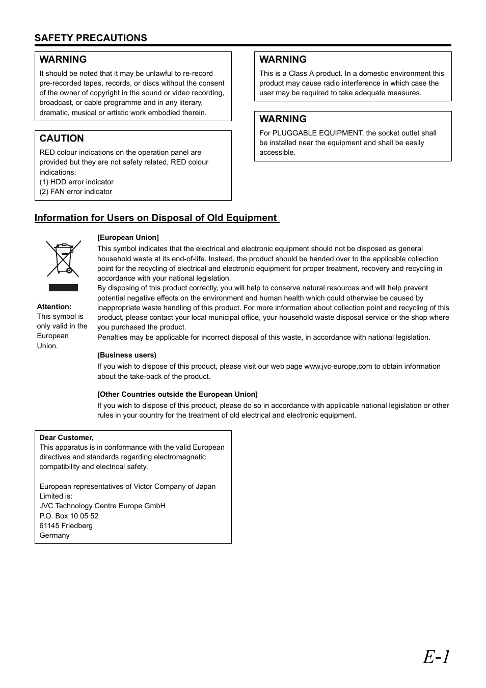 E - 1 | JVC VR-D0U User Manual | Page 5 / 36