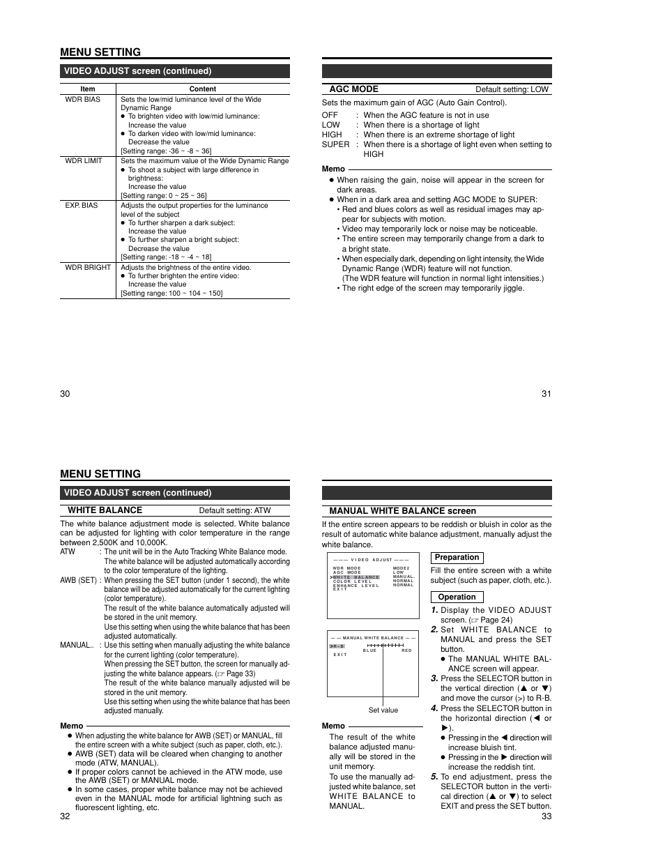 Menu setting | JVC TK-WD310 User Manual | Page 10 / 12