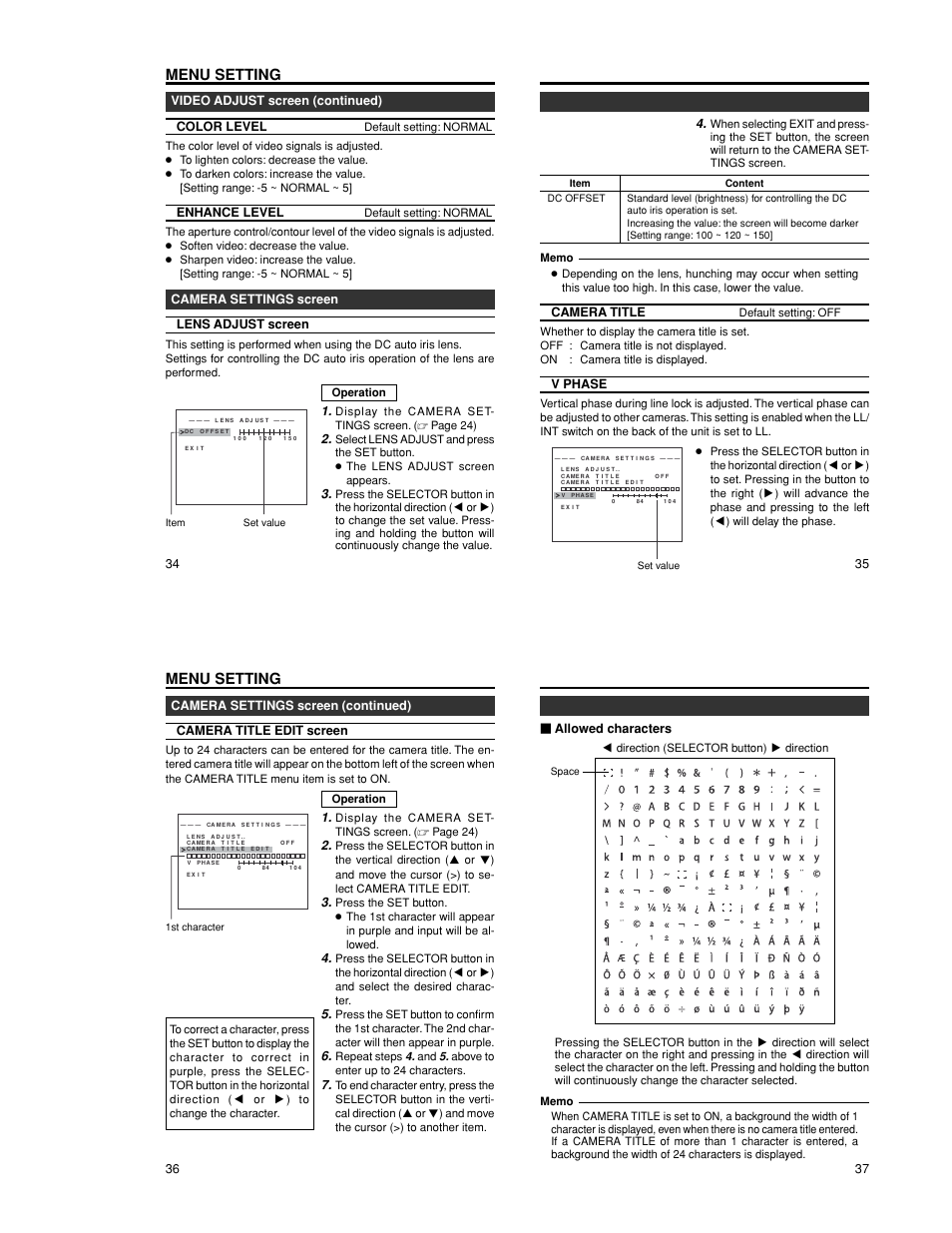 Menu setting | JVC TK-WD310 User Manual | Page 11 / 12