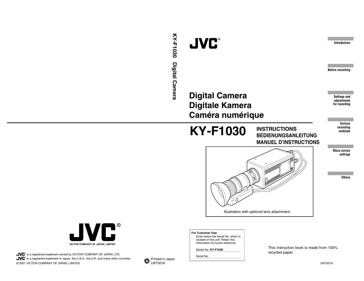 JVC KY-F1030 User Manual | 26 pages