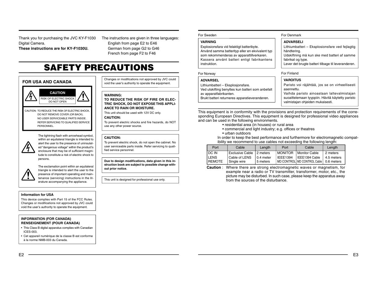 Safety precautions | JVC KY-F1030 User Manual | Page 4 / 26