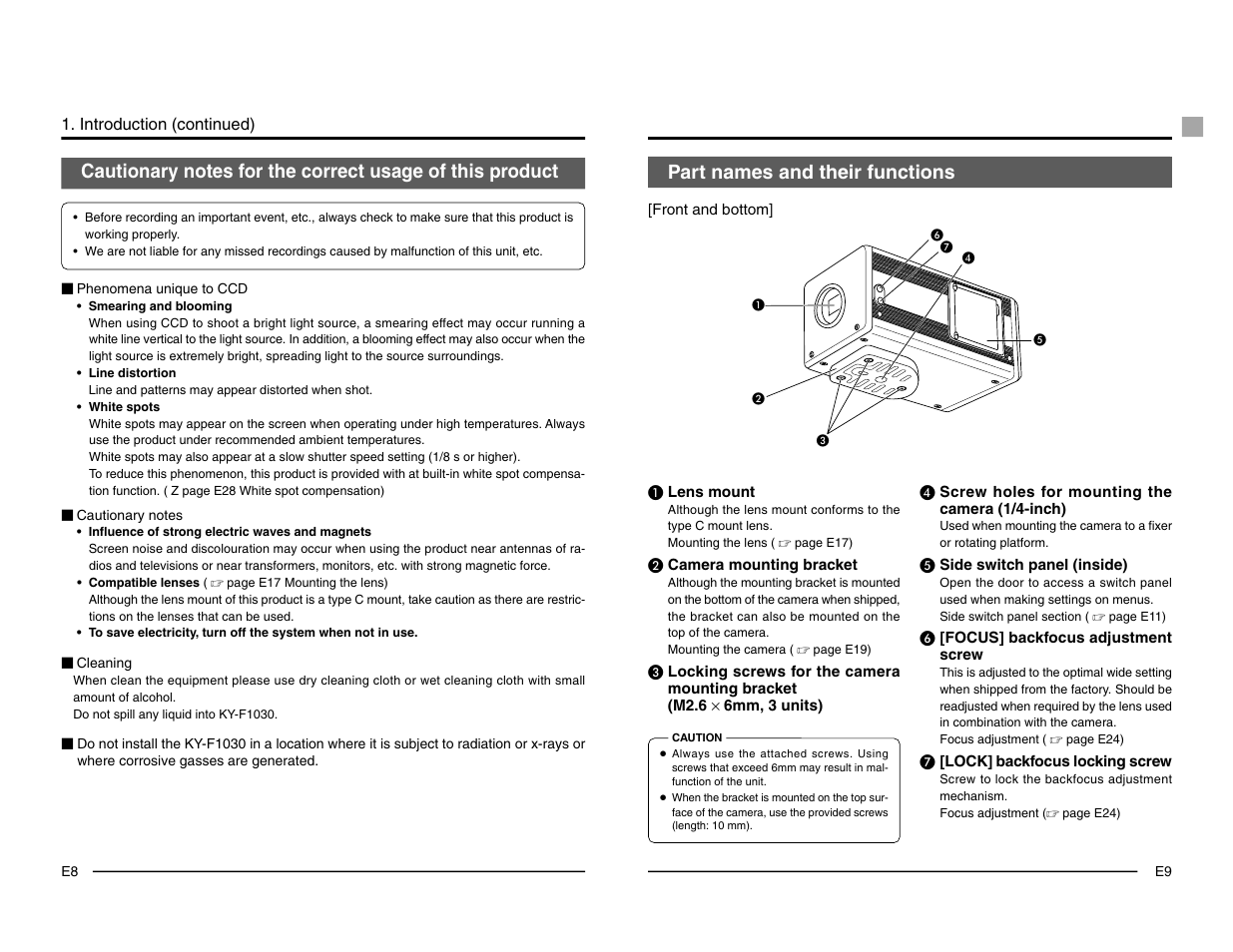 Part names and their functions | JVC KY-F1030 User Manual | Page 7 / 26