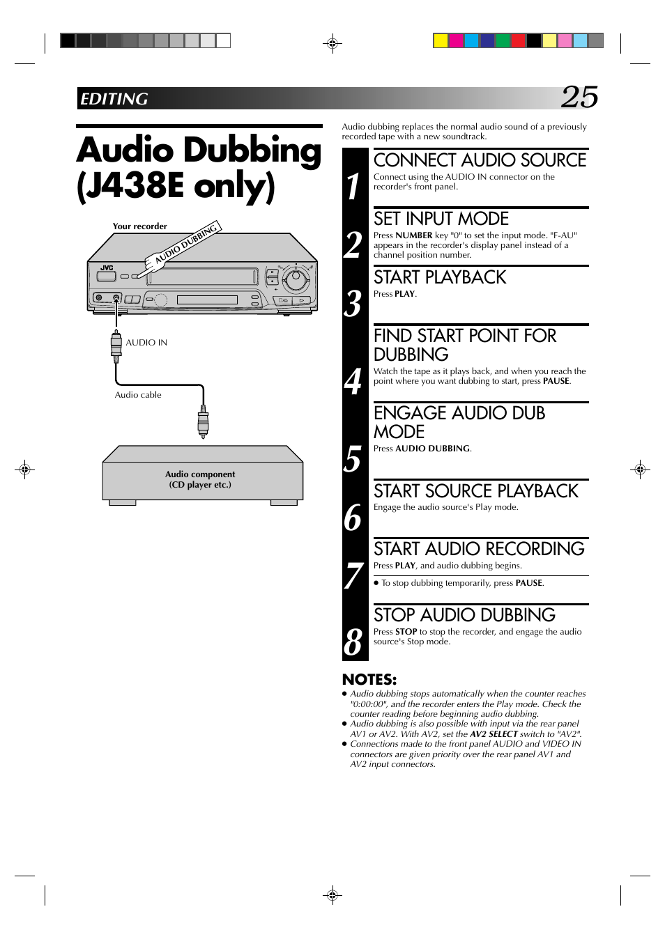 Audio dubbing (j438e only) | JVC HR-J438E User Manual | Page 25 / 40