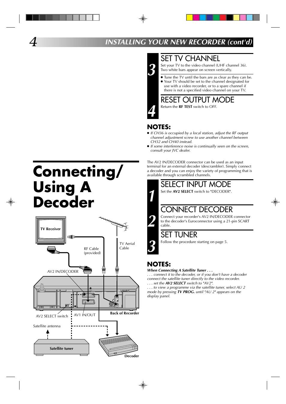 Connecting/ using a decoder | JVC HR-J438E User Manual | Page 4 / 40