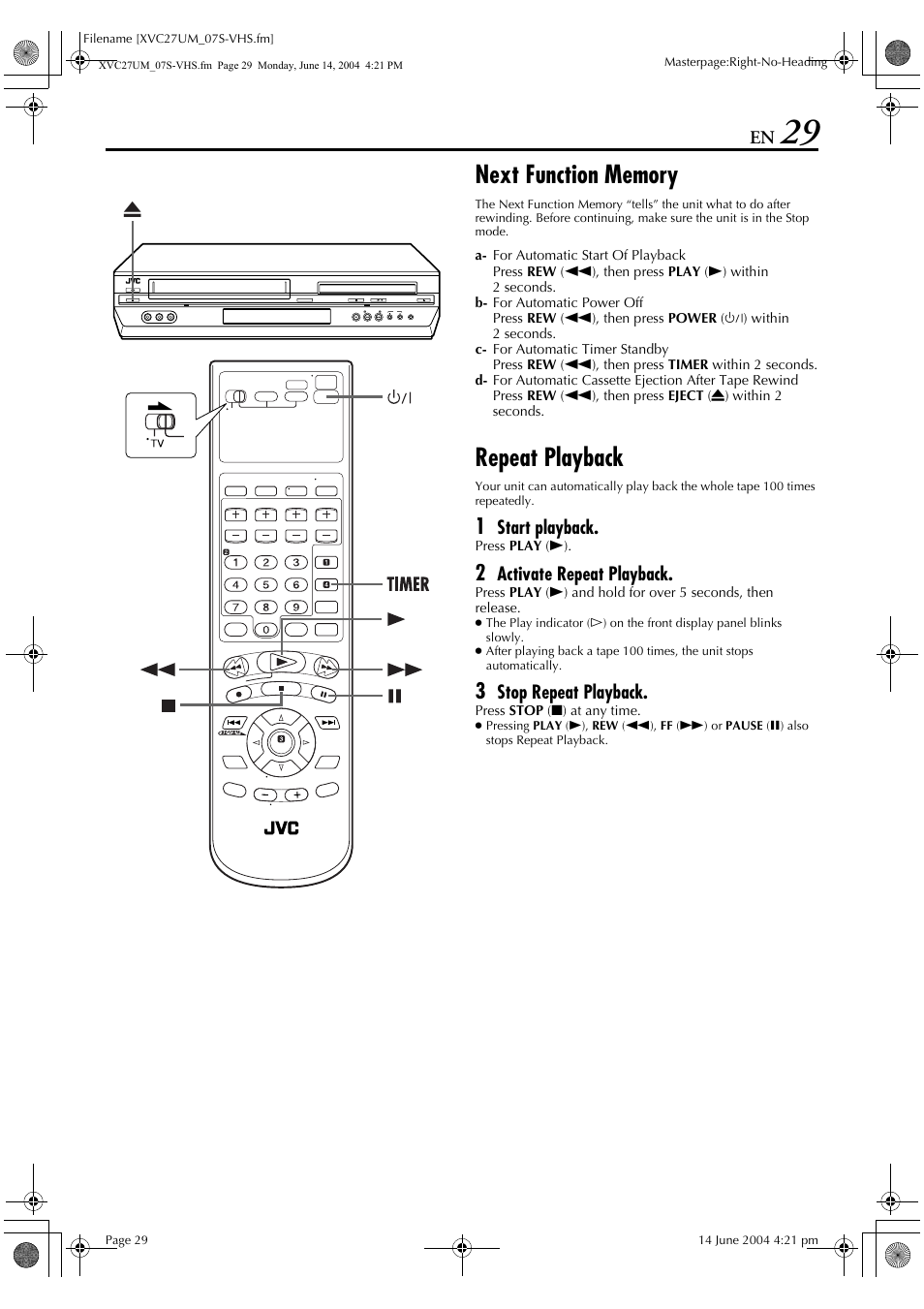 Repeat playback | JVC HR-XVC27UM User Manual | Page 29 / 88
