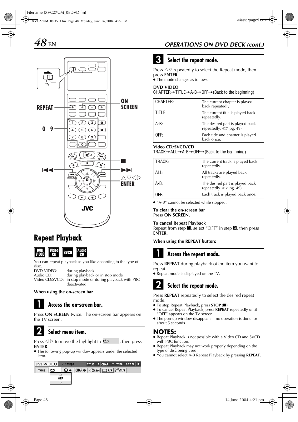 Peat playback, Pg. 48), Repeat playback | JVC HR-XVC27UM User Manual | Page 48 / 88
