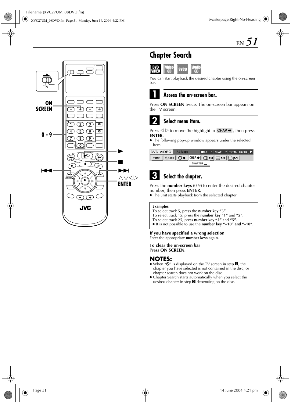 Ter search function, Pg. 51), Chapter search | JVC HR-XVC27UM User Manual | Page 51 / 88