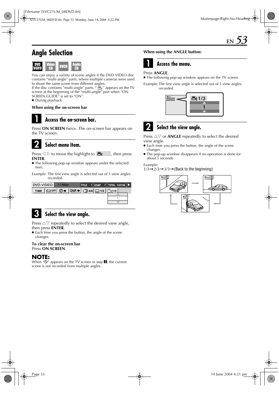 View angle, Pg. 53), Angle selection | JVC HR-XVC27UM User Manual | Page 53 / 88