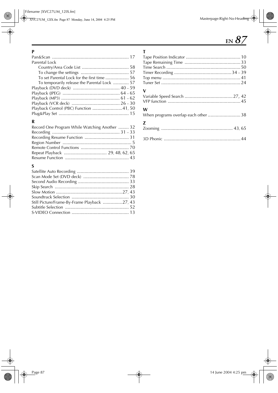 JVC HR-XVC27UM User Manual | Page 87 / 88