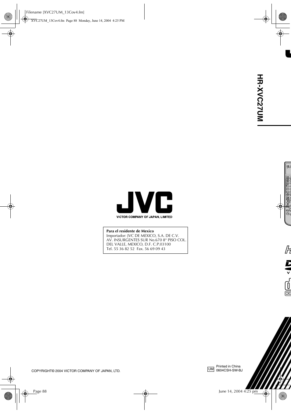 Hr-xvc27um | JVC HR-XVC27UM User Manual | Page 88 / 88