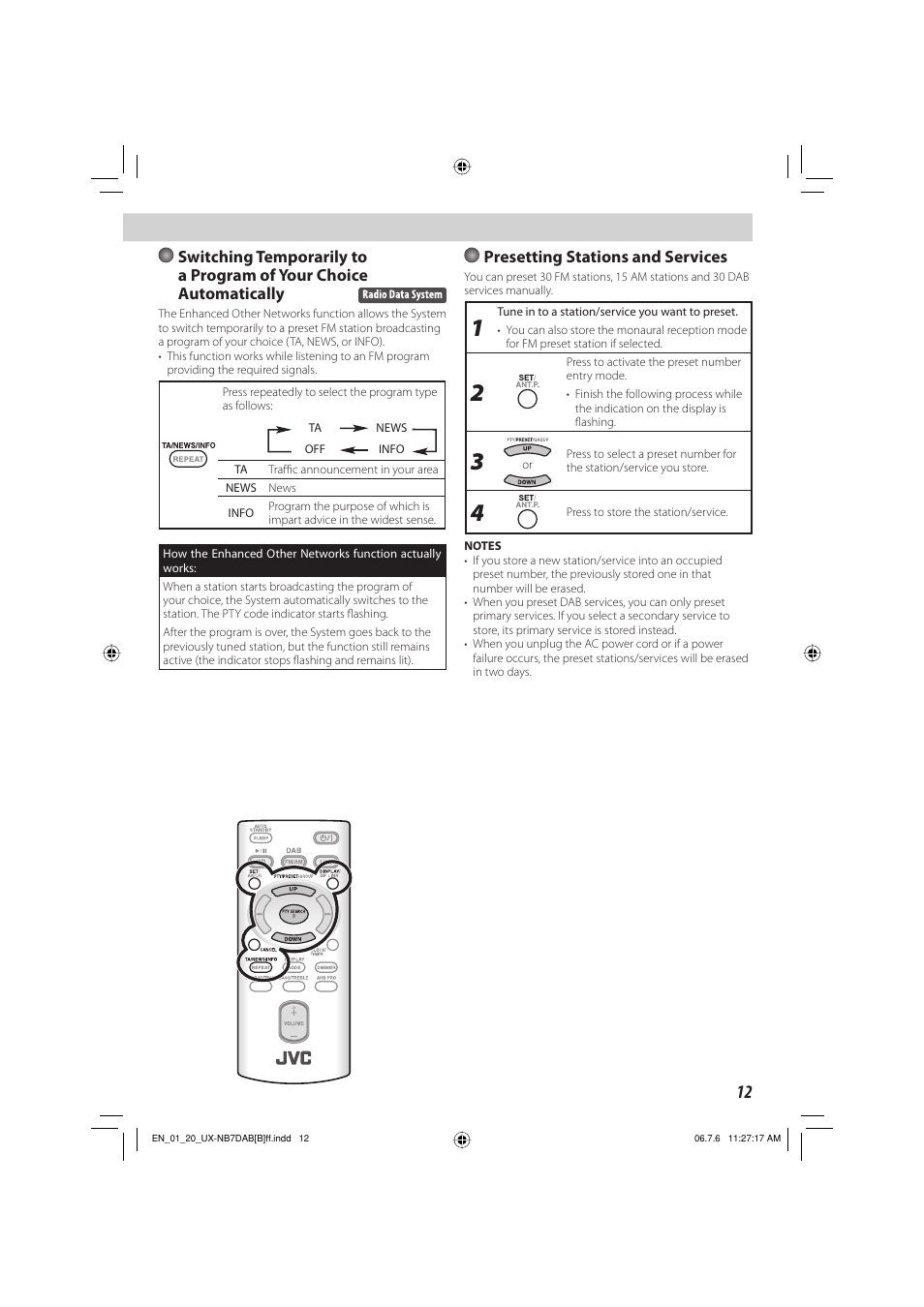 Presetting stations and services | JVC SP-UXNB7DAB User Manual | Page 15 / 24