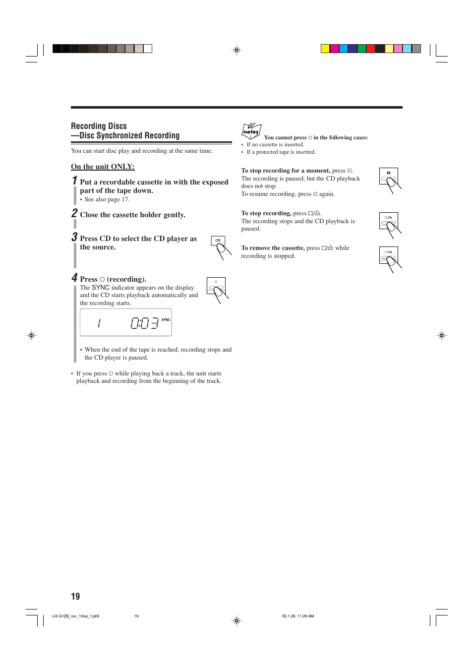 Recording discs—disc synchronized recording | JVC UX-G1 User Manual | Page 22 / 28