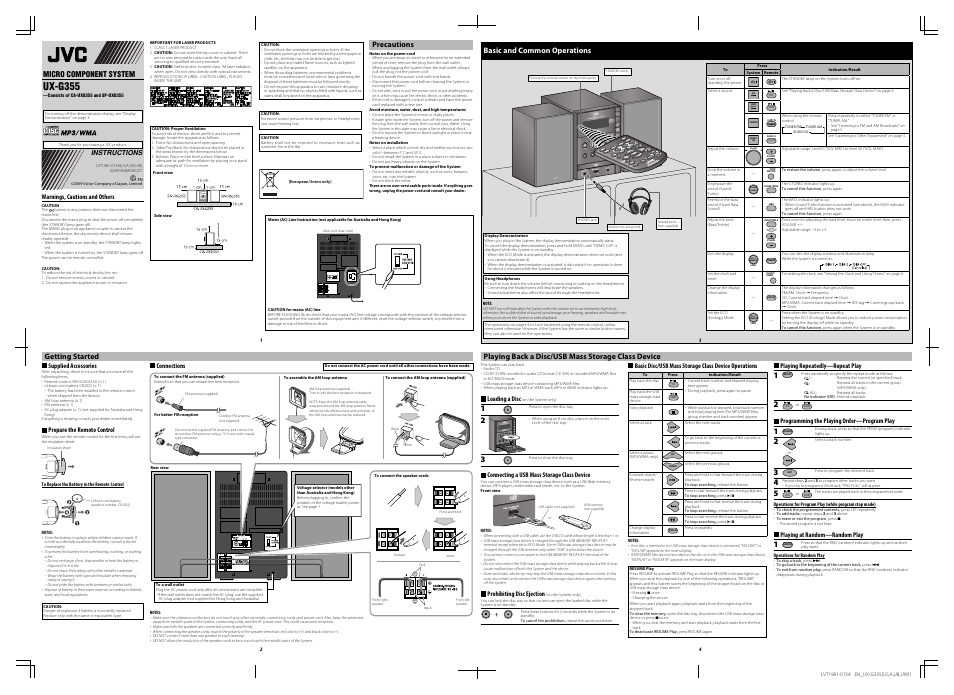 JVC CA-UXG355 User Manual | 2 pages