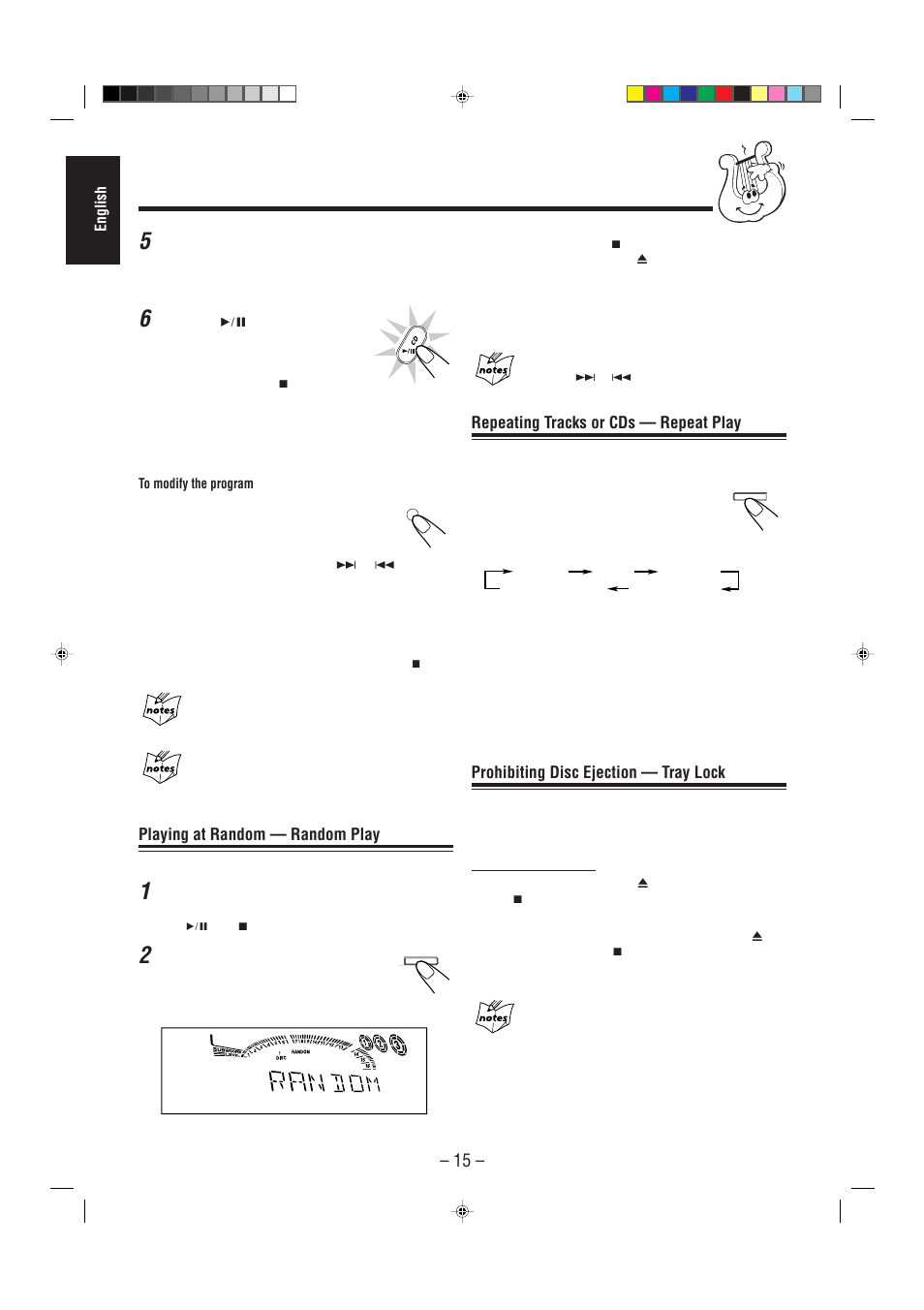 Repeating tracks or cds — repeat play, Prohibiting disc ejection — tray lock, Playing at random — random play | JVC CA-MXG50 User Manual | Page 20 / 34