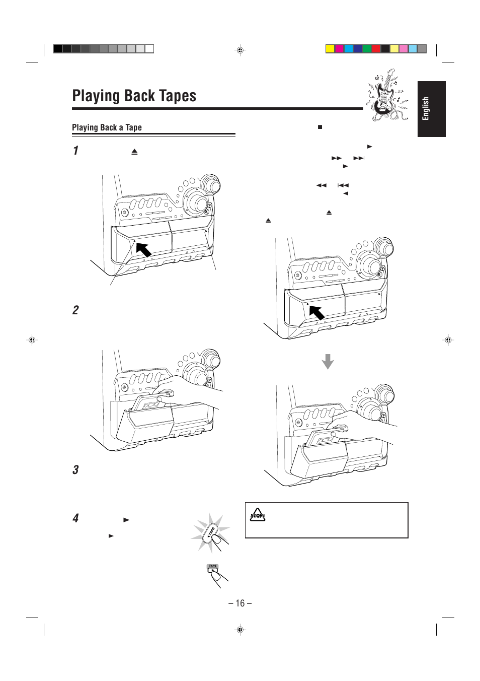 Playing back tapes, Playing back a tape | JVC CA-MXG50 User Manual | Page 21 / 34