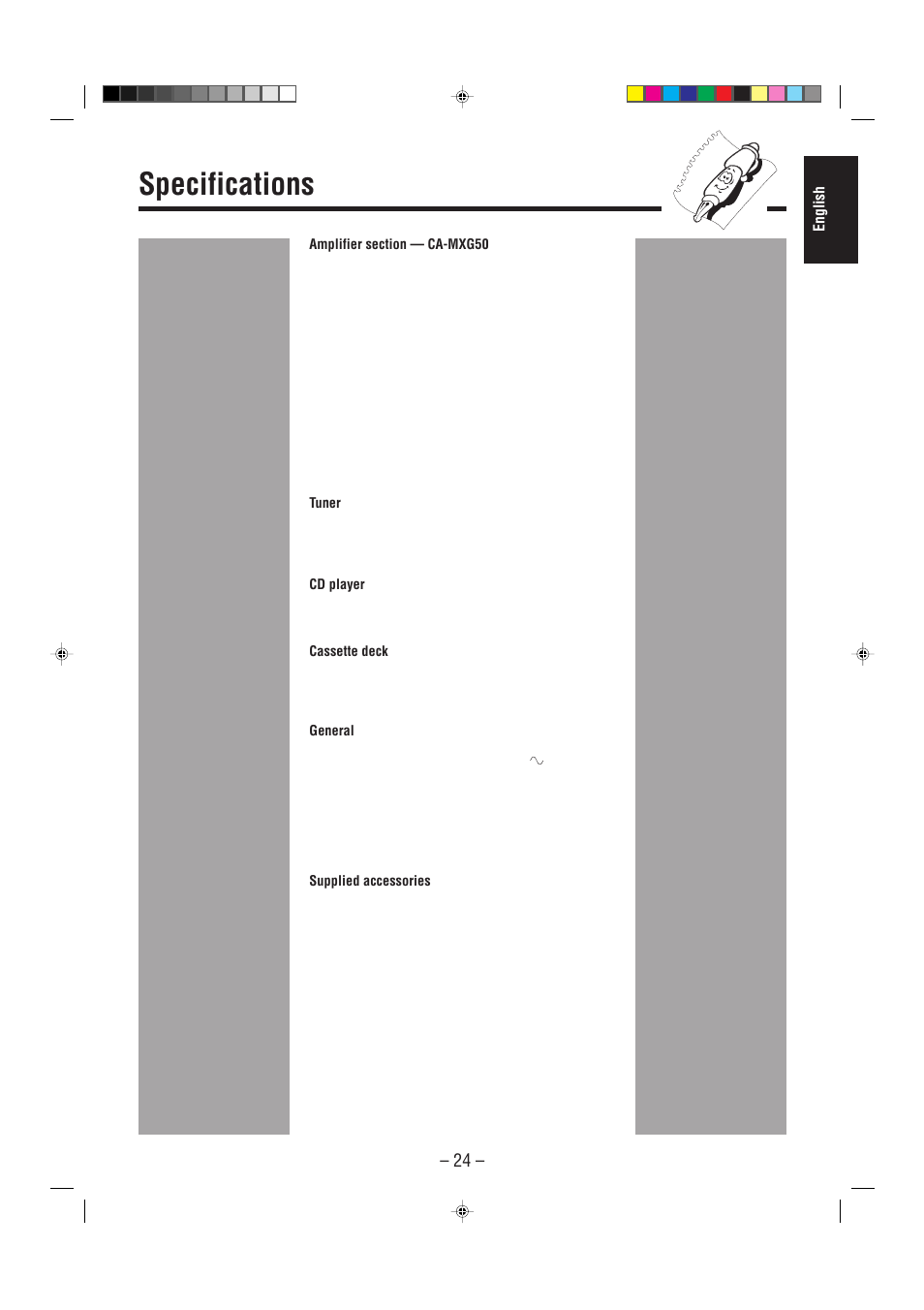 Specifications, English | JVC CA-MXG50 User Manual | Page 29 / 34