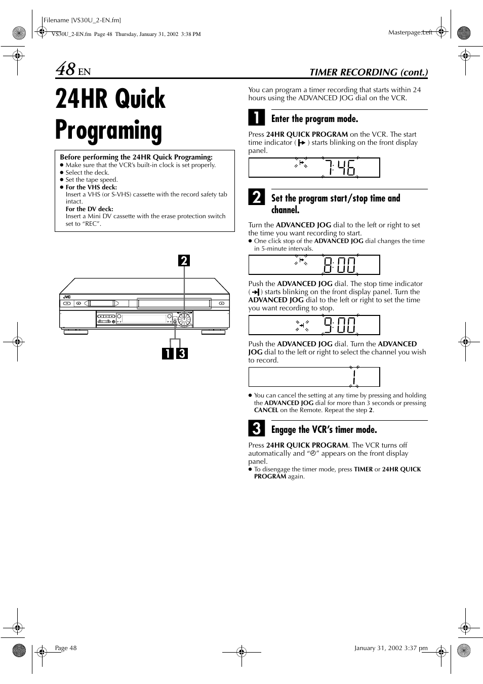 24hr quick programing | JVC SR-VS30U User Manual | Page 48 / 84