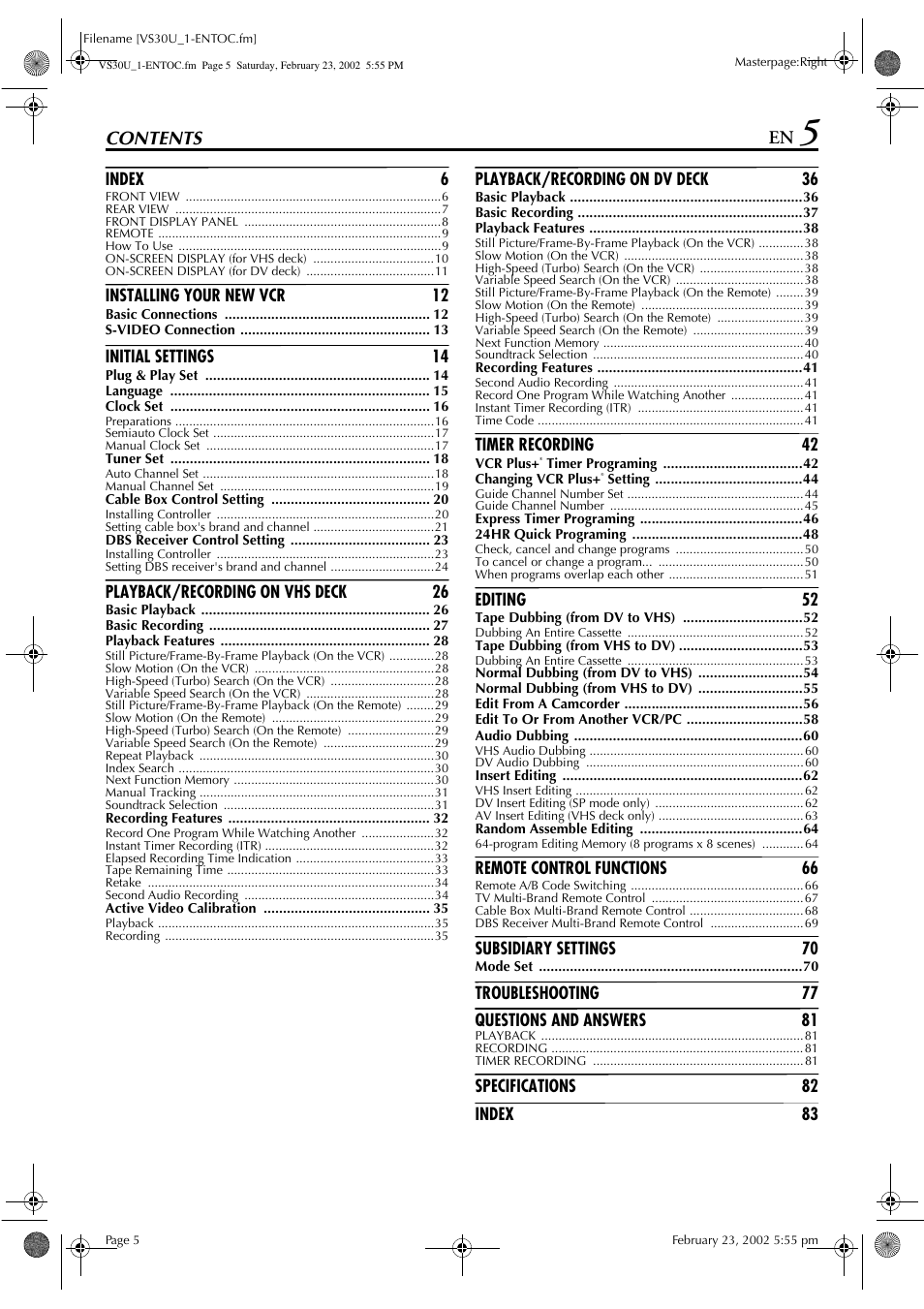 JVC SR-VS30U User Manual | Page 5 / 84